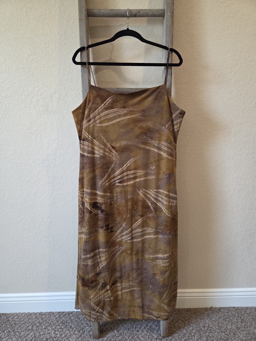 Anna Brown Patterned Midi Slip Dress - Size 2XL